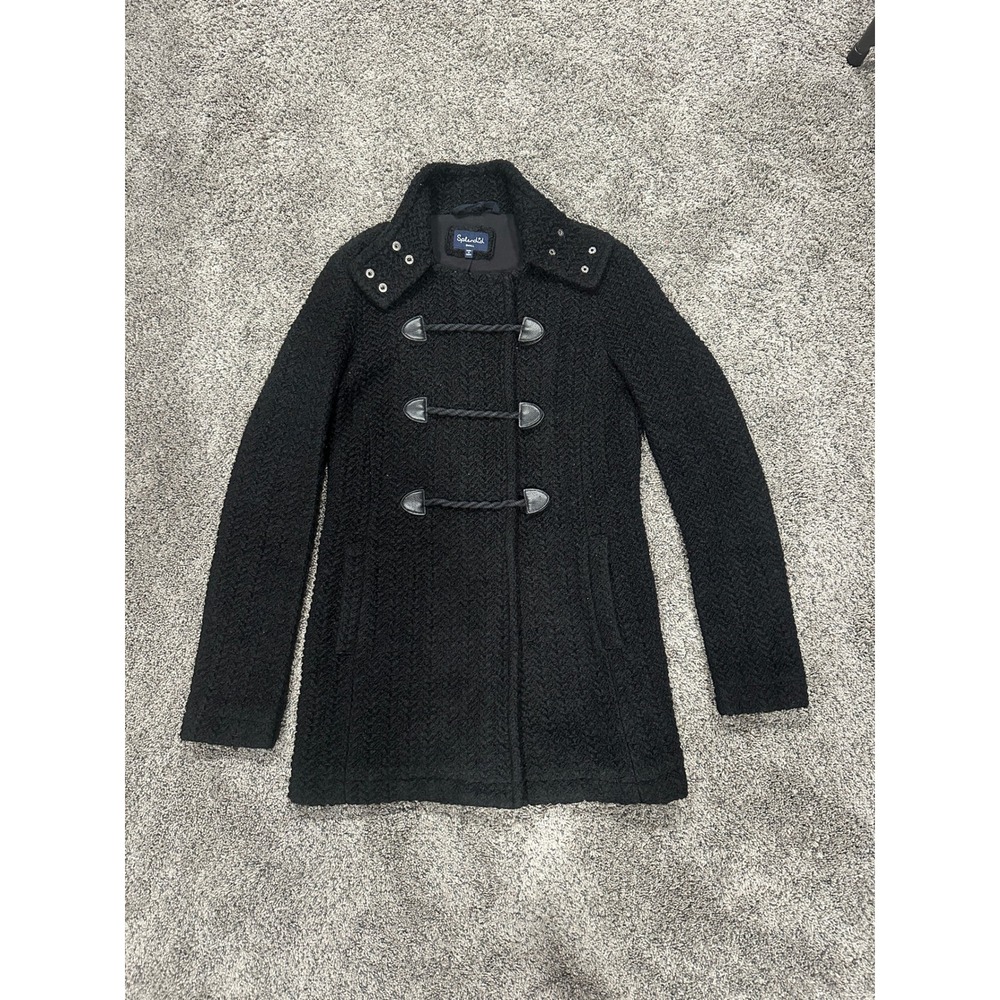 Splendid Duffle Coat Boucle Knit Toggle Front Black Small